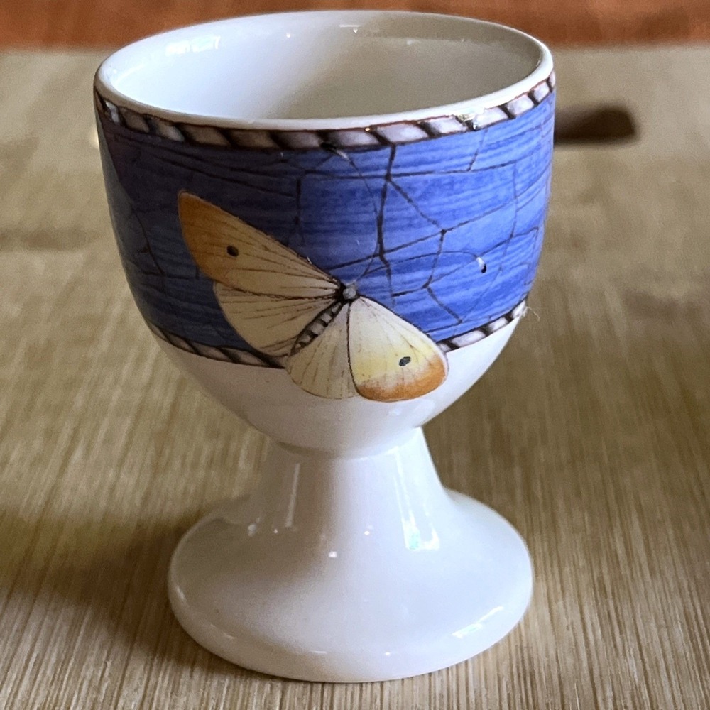 Wedgwood Sarah's Garden Egg Cup Blue and Cream Butterflies-Rare Find
